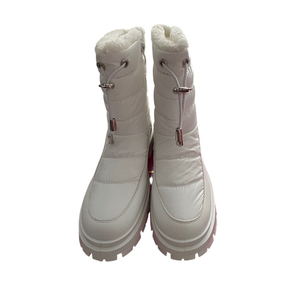 White Quilted Puffer Snow Boots Faux Fur Trim Lug Sole Ski Après Winter Womens 6 - Picture 3 of 7